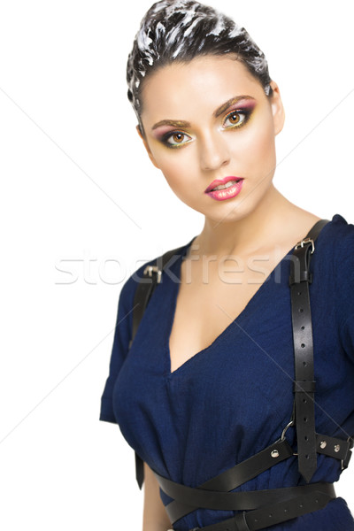 Beautiful young brunette woman with fantasy makeup and hair dres Stock photo © dashapetrenko