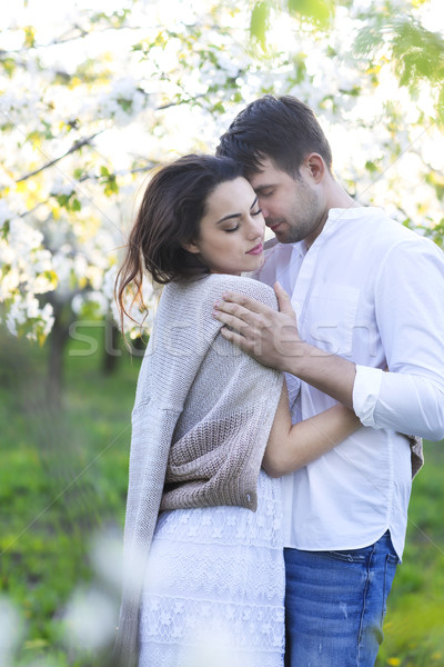 Stockfoto: Paar · liefde · zoenen · voorjaar · park