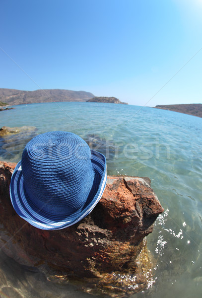 Beautiful sea landscape with hat. Elounda Stock photo © dashapetrenko