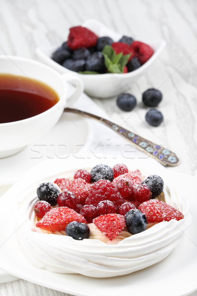 Stockfoto: Vers · koffie · room · vruchten · plaat · woestijn