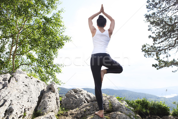 Attractive young woman doing a yoga pose for balance and stretch Stock photo © dashapetrenko