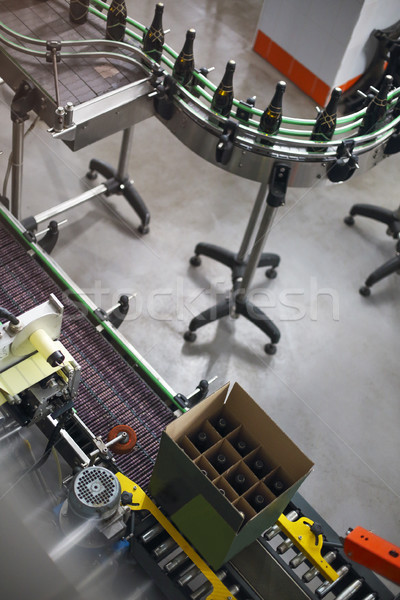 Industrial producción tiro champán botellas cinturón Foto stock © dashapetrenko
