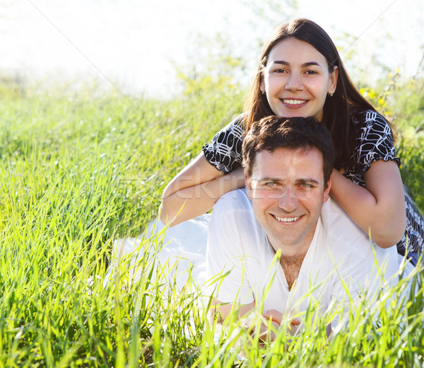 Stock photo: Young happy couple in love in spring day