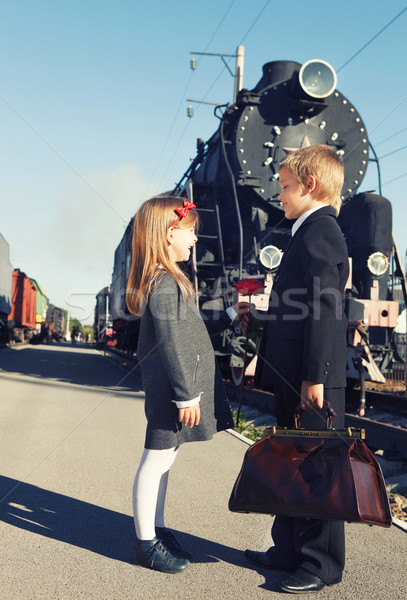 little boy and little girl near the retro train Stock photo © dashapetrenko