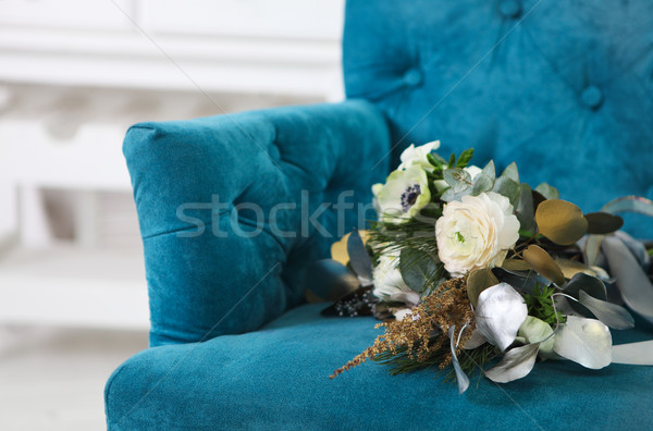 Wedding bouquet with ranunculus, freesia, roses and white anemon Stock photo © dashapetrenko