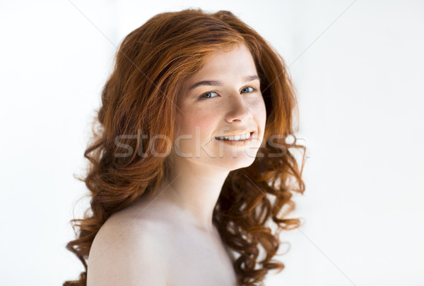 Beautiful young redhead woman with freckles portrait Stock photo © dashapetrenko