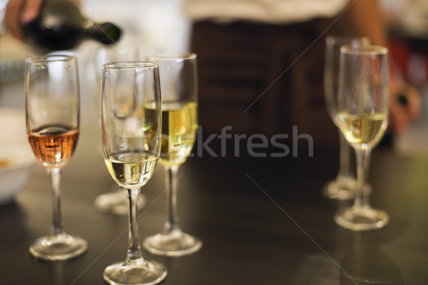 Champagne glasses. Wine tasting in the restaurant Stock photo © dashapetrenko