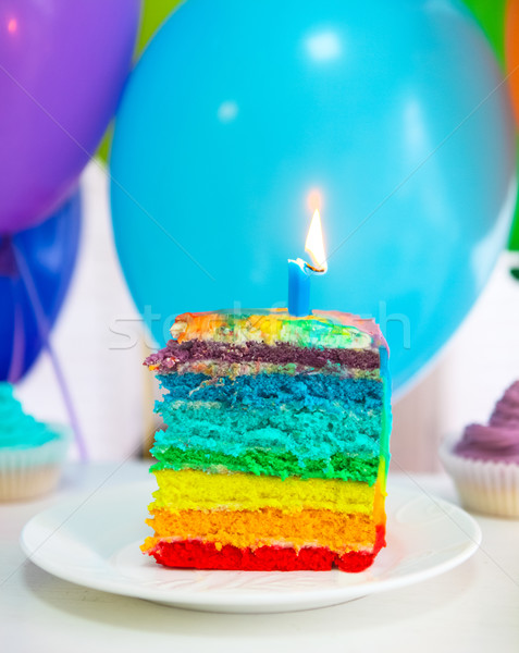 [[stock_photo]]: Rainbow · gâteau · décoré · anniversaire · bougie · sweet