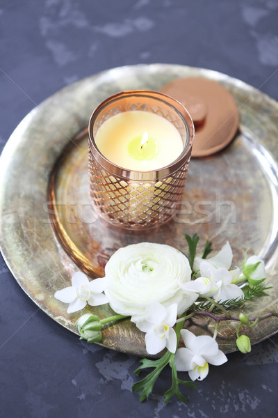 Festive invitation card with beautiful flowers on the dark backg Stock photo © dashapetrenko