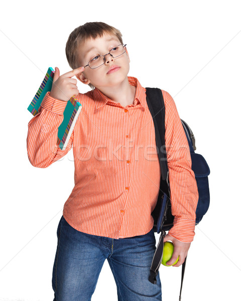 Schoolchild in glasses with apple Stock photo © dashapetrenko