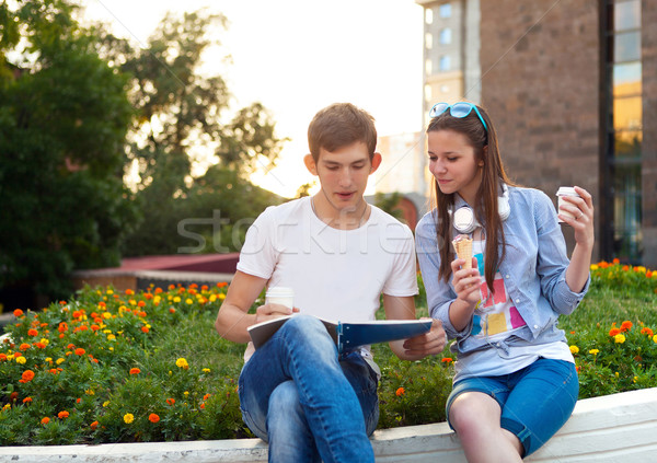 Couple of college students during a brake between classes Stock photo © dashapetrenko