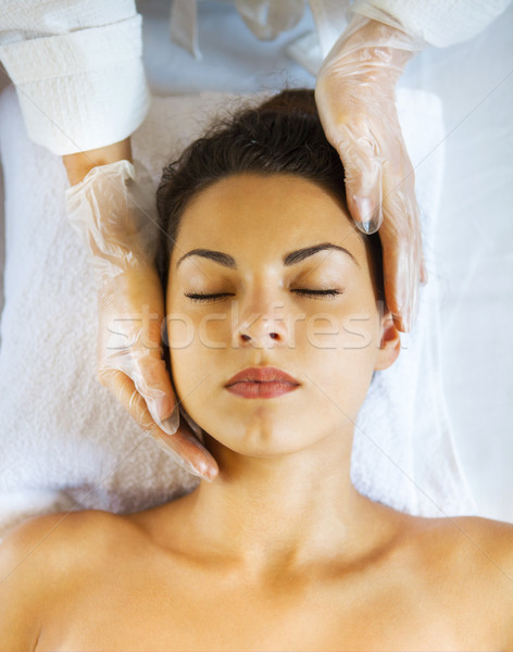 [[stock_photo]]: Portrait · jeune · femme · traitement · spa · visage · massage