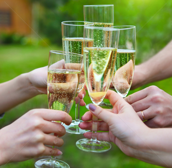 People holding glasses of champagne making a toast outdoors Stock photo © dashapetrenko