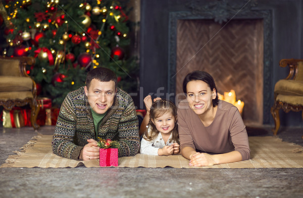 Stock foto: Weihnachten · Familienbild · home · Urlaub · Wohnzimmer · dekoriert