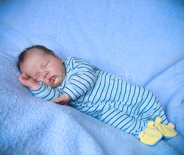 Stock foto: Friedlich · Baby · schlafen · Bett · hellen · blau