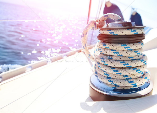 Sailboat winch and rope yacht detail Stock photo © dashapetrenko