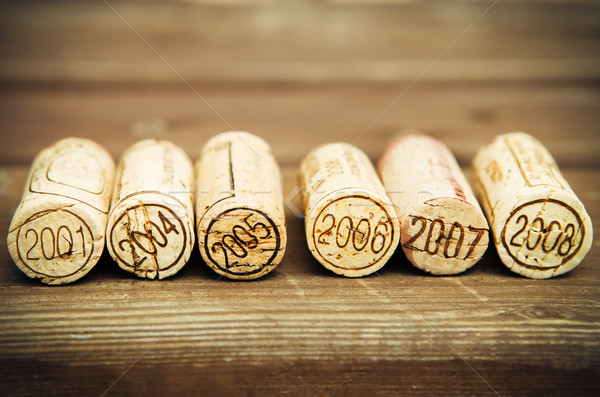 Stockfoto: Verouderd · wijnfles · houten · textuur · muur