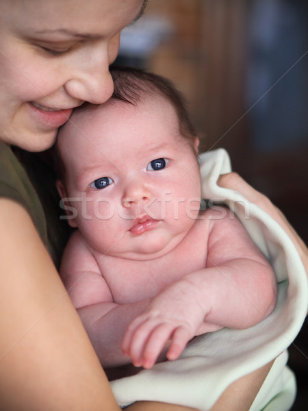 One month old baby boy in the arms of her mother Stock photo © dashapetrenko