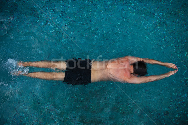 Foto stock: Hombre · piscina · joven · salud · azul