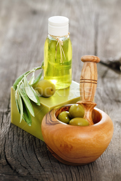Organisch cosmetica olijfolie houten natuur lichaam Stockfoto © dashapetrenko