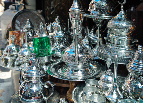 Traditional metal goods in shop in the medina of Tunis Stock photo © dashapetrenko