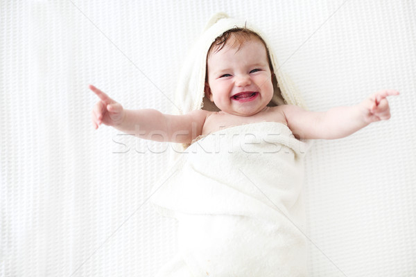 Six month baby wearing towel after bath Stock photo © dashapetrenko