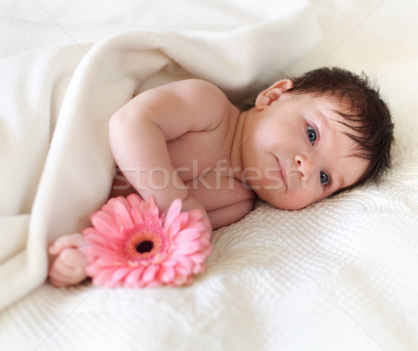 Portrait of a baby lying on the bed. One month old Stock photo © dashapetrenko