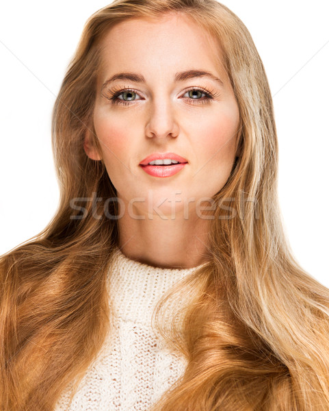 Portre güzel sarışın kız kıvırcık saçlı yalıtılmış Stok fotoğraf © dashapetrenko