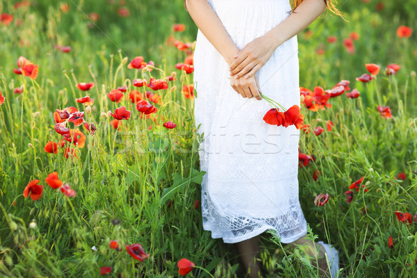 Młodych szczęśliwy kobieta maku dziedzinie Zdjęcia stock © dashapetrenko