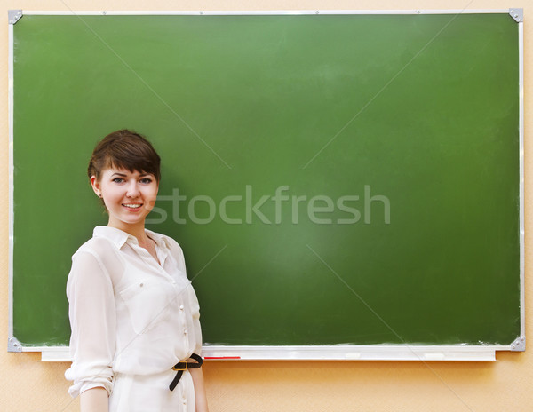 Foto d'archivio: Studente · ragazza · piedi · clean · lavagna · classe