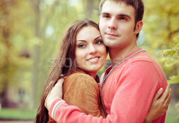 Portrait of couple enjoying golden autumn fall season Stock photo © dashapetrenko