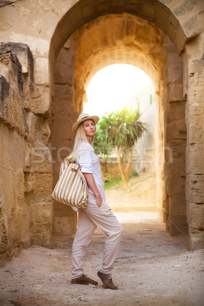 Woman in Tunisia El Jem roman apmphitheatre Stock photo © dashapetrenko