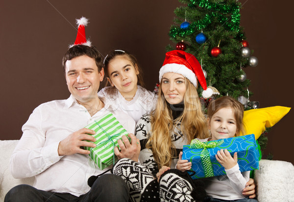 幸せな家族 クリスマスツリー クリスマス プレゼント 女性 家族 ストックフォト © dashapetrenko