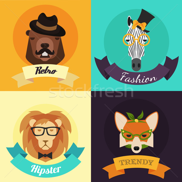 Set of Fashion Hipster Animals  Stock photo © Dashikka