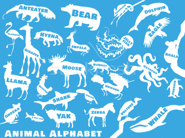 Animal alphabet poster for children. Animals silhouettes with names and letters inside. Poster conce Stock photo © Dashikka