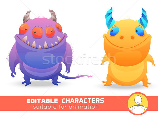 Set  of two monsters with horns. Neutral, negative or positive editable character. Suitable for anim Stock photo © Dashikka