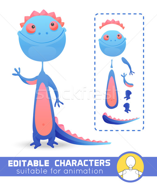 Cute tall blue monster with big head and smileSuitable for animation, video and games. Neutral, nega Stock photo © Dashikka