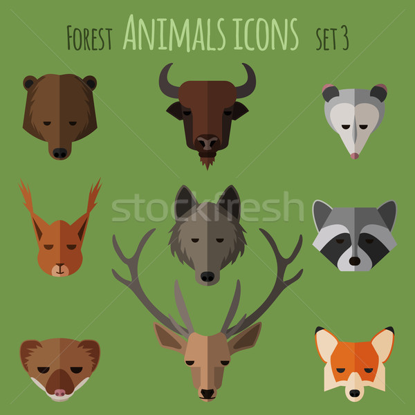 Foresta animali icone faccia legno Foto d'archivio © Dashikka