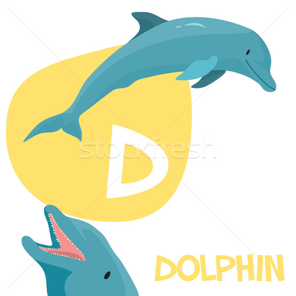 Funny cartoon animals vector alphabet letter set for kids D is dolphin   Stock photo © Dashikka