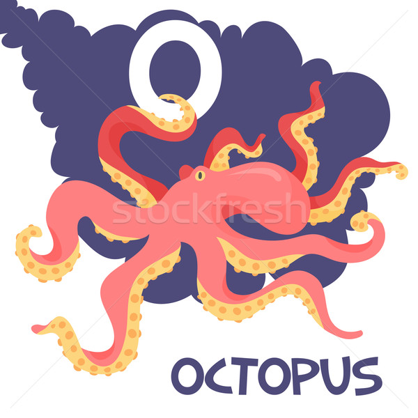 Funny cartoon animals vector alphabet letter set for kids. O is octopus   Stock photo © Dashikka