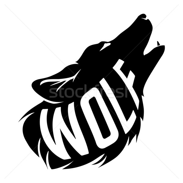 Black Wolf howls Silhouette with text inside. Stock photo © Dashikka