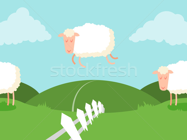 Tileable sheep jumping over the fence. Stock photo © Dashikka