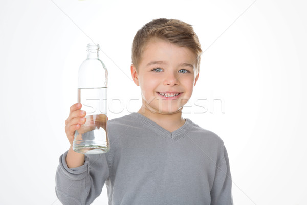 Dziecko szary tshirt dziecko uśmiech szkła Zdjęcia stock © Dave_pot