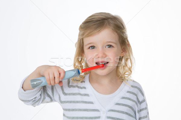 Foto stock: Nina · lavado · dientes · femenino · nino · pruebas