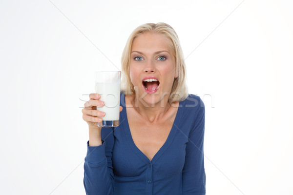 Modell közelkép grimasz csinos nő száj iszik Stock fotó © Dave_pot
