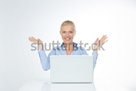 smiley girl lifts up her arms on isolated  Stock photo © Dave_pot