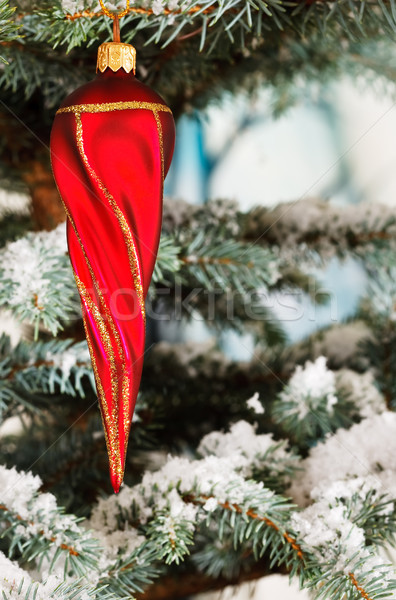 Red twisty Christmas icicle on a snowy tree Stock photo © david010167