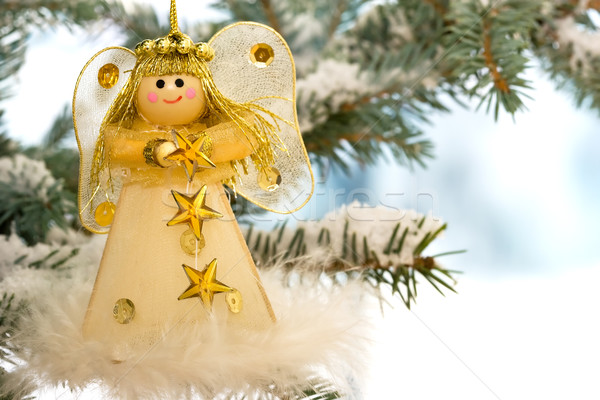 Christmas engel sneeuw boom winter leuk Stockfoto © david010167