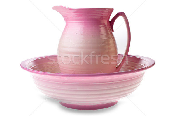 Foto stock: Rosa · jarro · tigela · isolado · argila