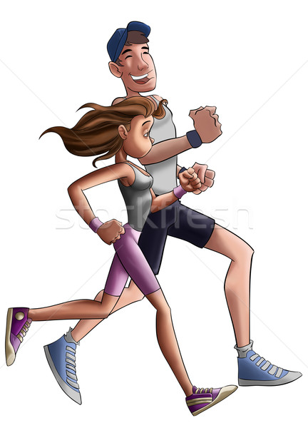 Stockfoto: Joggers · jonge · jogger · glimlachend · lopen · hoed
